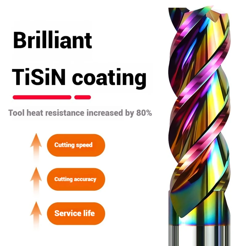 HRC65 Kleurrijke Coating Wolfraam Staal Carbide 3-Fluit U-groef Endmill Aluminium CNC Machines Speciale Frees tool