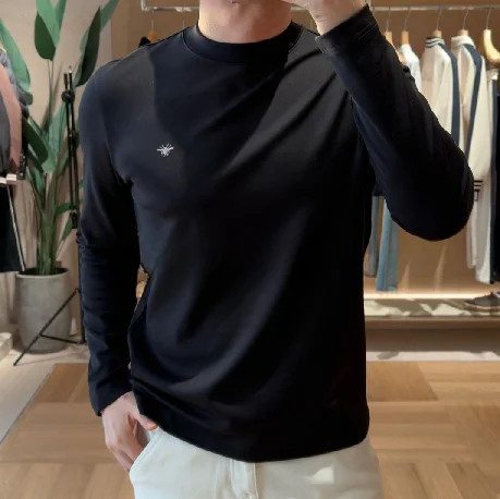 

Новинка 2026: Модная повседневная футболка с длинным рукавом и вышивкой пчелы, круглый вырез, базовая модель для отдыха, городской стиль