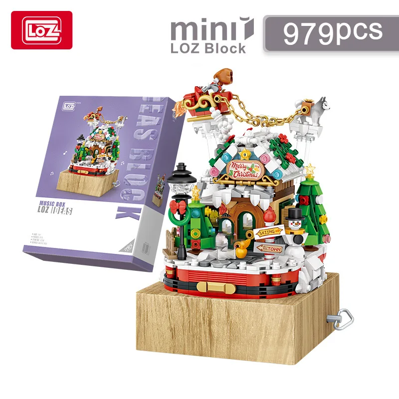 LOZ-1237 Christmas series Revolving music box Christmas Tree Santa Claus creative building blocks for children Christmas toys