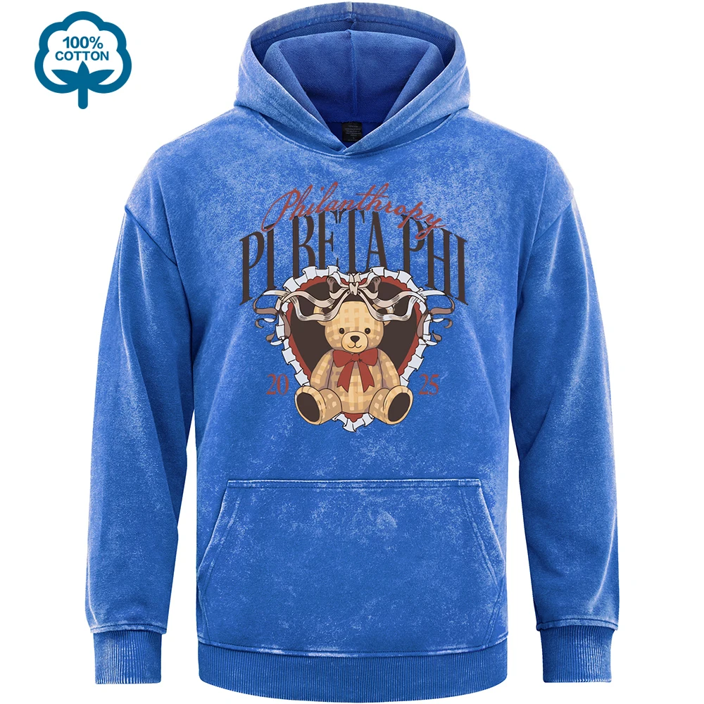 Pi Beta Phi Toy Teddy Bear Printing Men Hoody Cotton Washed Hoodies Pocket Loose Sportswears Comfortable Multicolor Man Hoodie