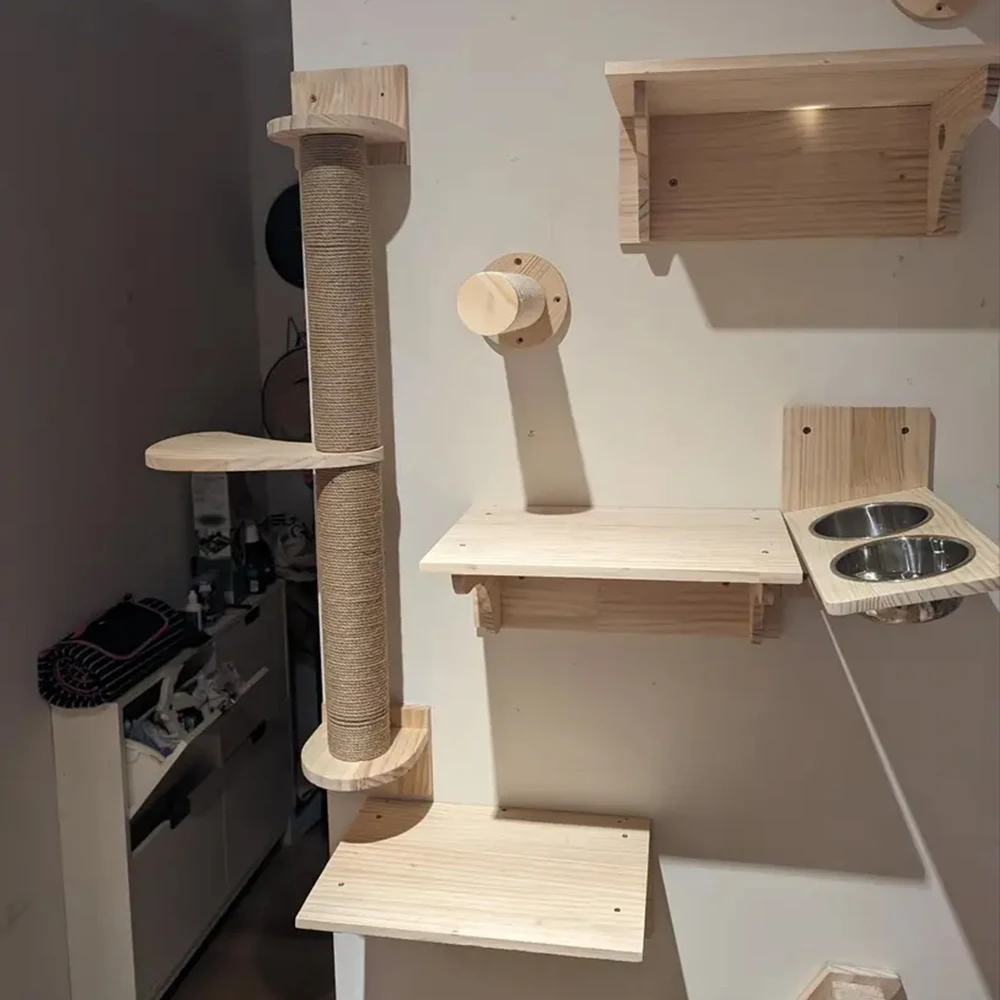 Wall-mounted Cat Nest Hammock Sisal Cat Scratching Post Four-step Ladder Kitten Play Sleeping Platform Pedal Indoor Furniture