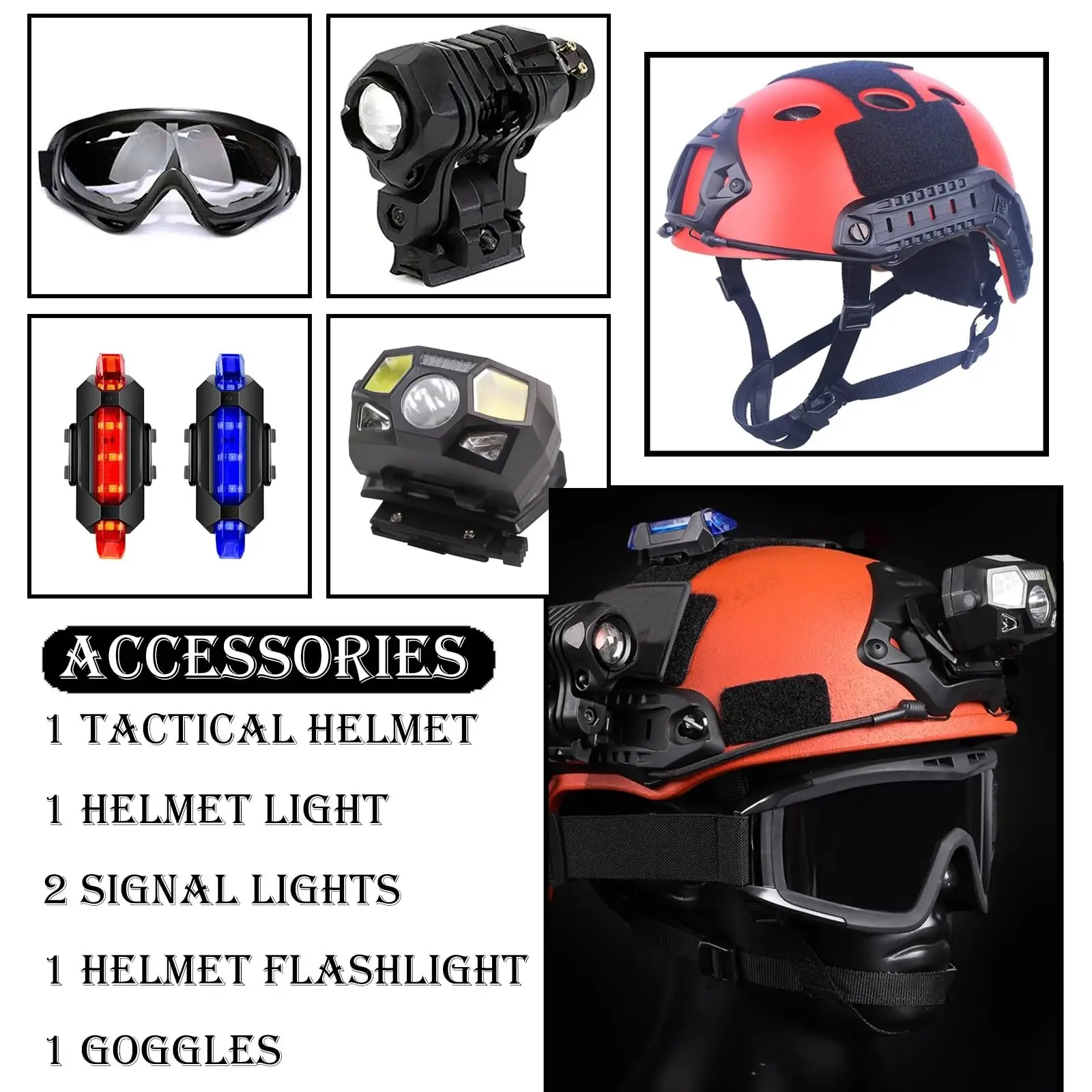 

Adjustable FAST Multifunctional Tactical Helmet Set with Gesture-Sensing Helmet Light, Signal Lights and Tactical Flashlight