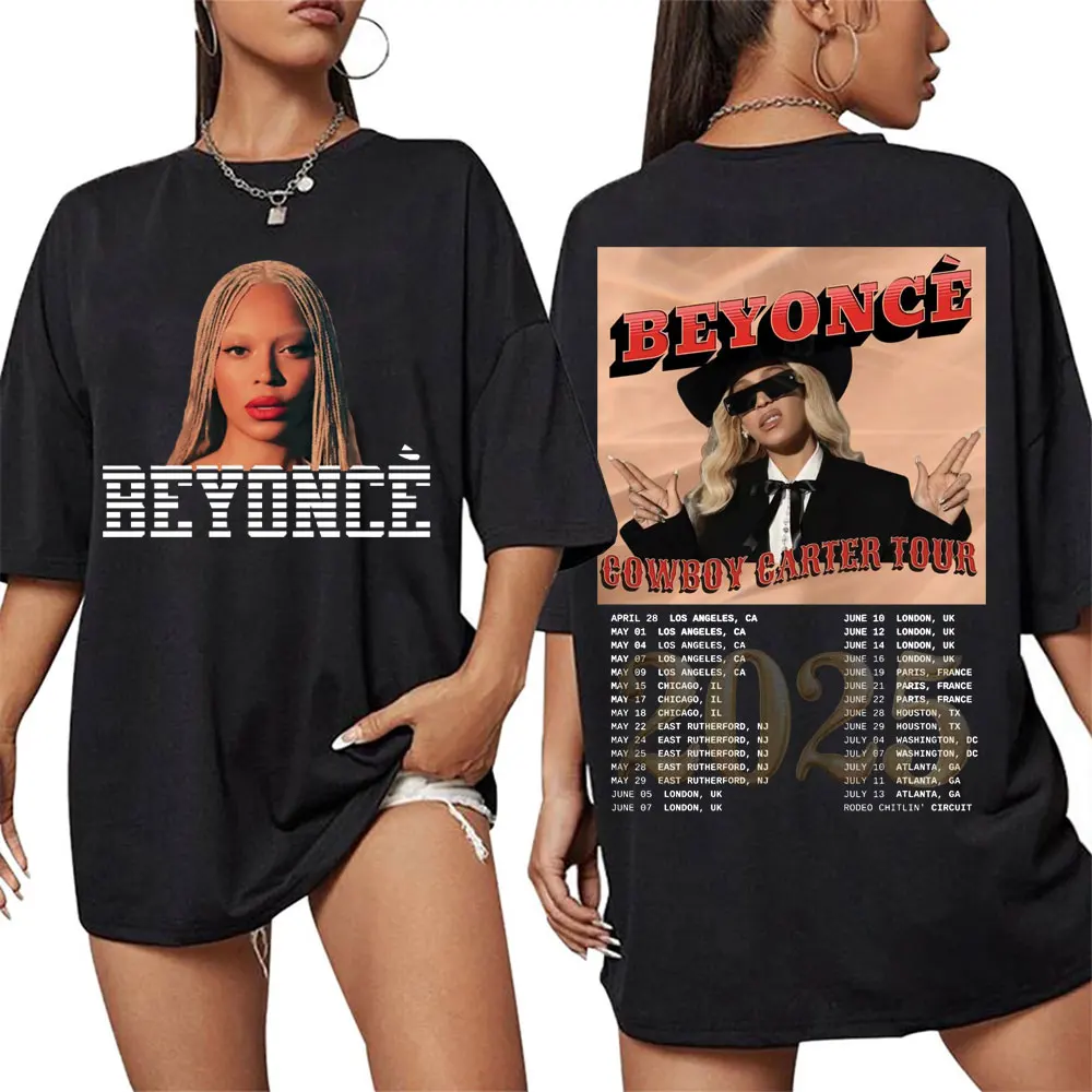Beyonce Cowboy Carter New Album T Shirts Women Men\'s Vintage Cotton Oversized T Shirt Harajuku Clothing Streetwear Girls T-shirt