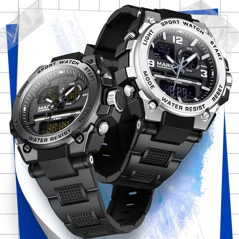 MARK FAIRWHALE Electronic Watch for Men Multifunction Chronograph Lightweight TPU Band Casual Male Wristwatch reloj hombre часы