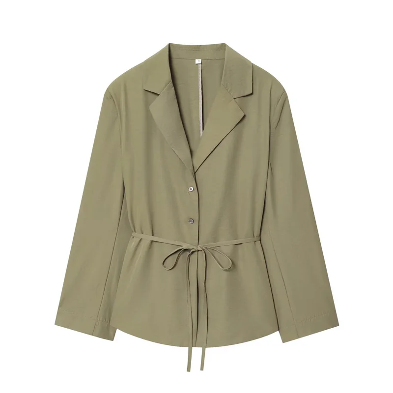 بدلة نسائية جديدة لعام 2025 خريف الجيش الأخضر بأكمام طويلة مع منصات الكتف الدانتيل متابعة السترة السراويل دعوى موضة عادية بسيطة شخصية #2