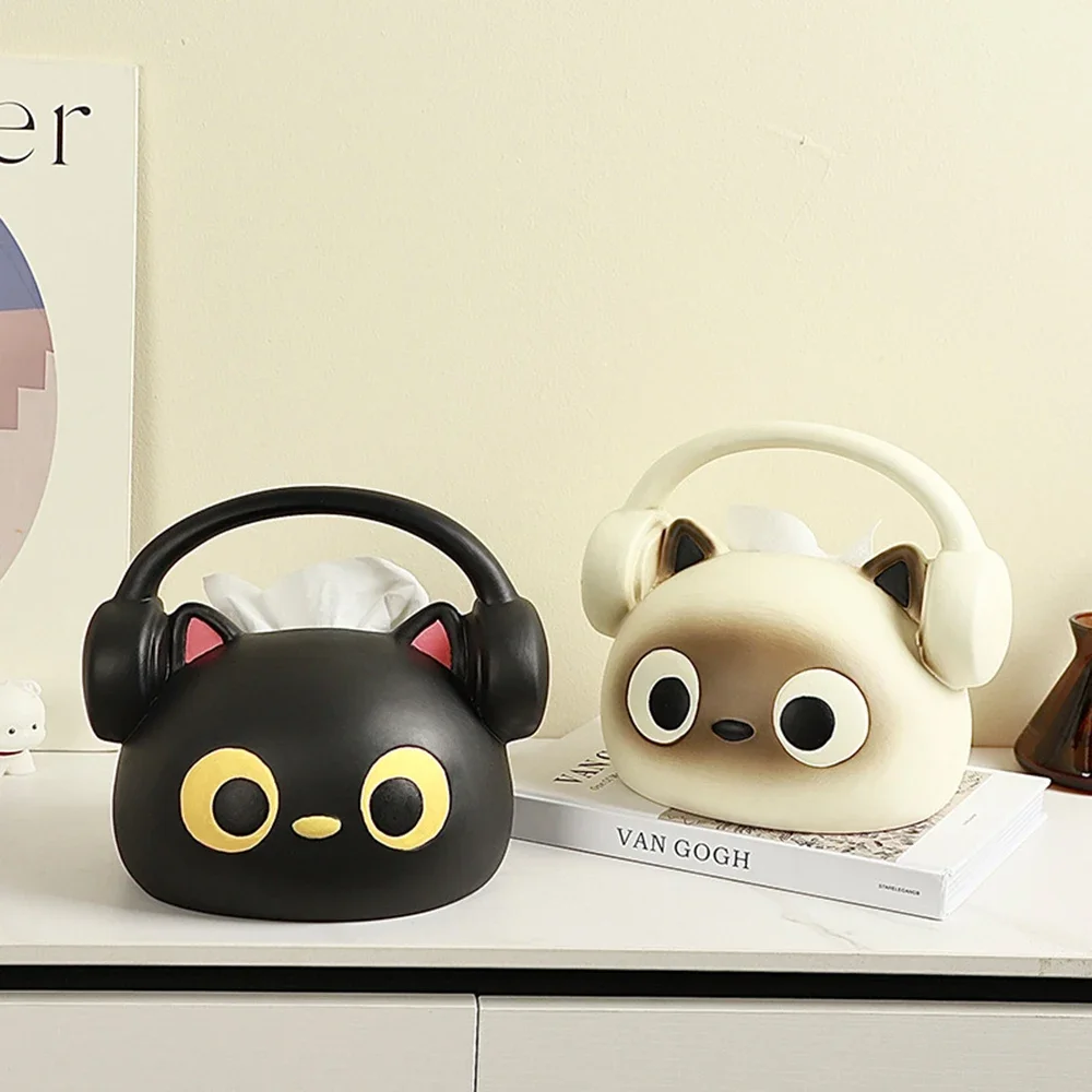 

2025 New Cute Siamese Cat Tissue Box Ceramic Cardboard Box for Living Room Dining Desktop Modern Simple Creative Home Ornament