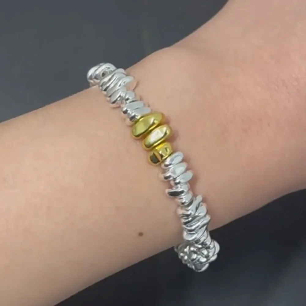 سوار فضي وذهبي اللون مضاد للكهرباء الساكنة قابل للتعديل غير منتظم مطلي بالهيماتيت سوار عتيق بسيط