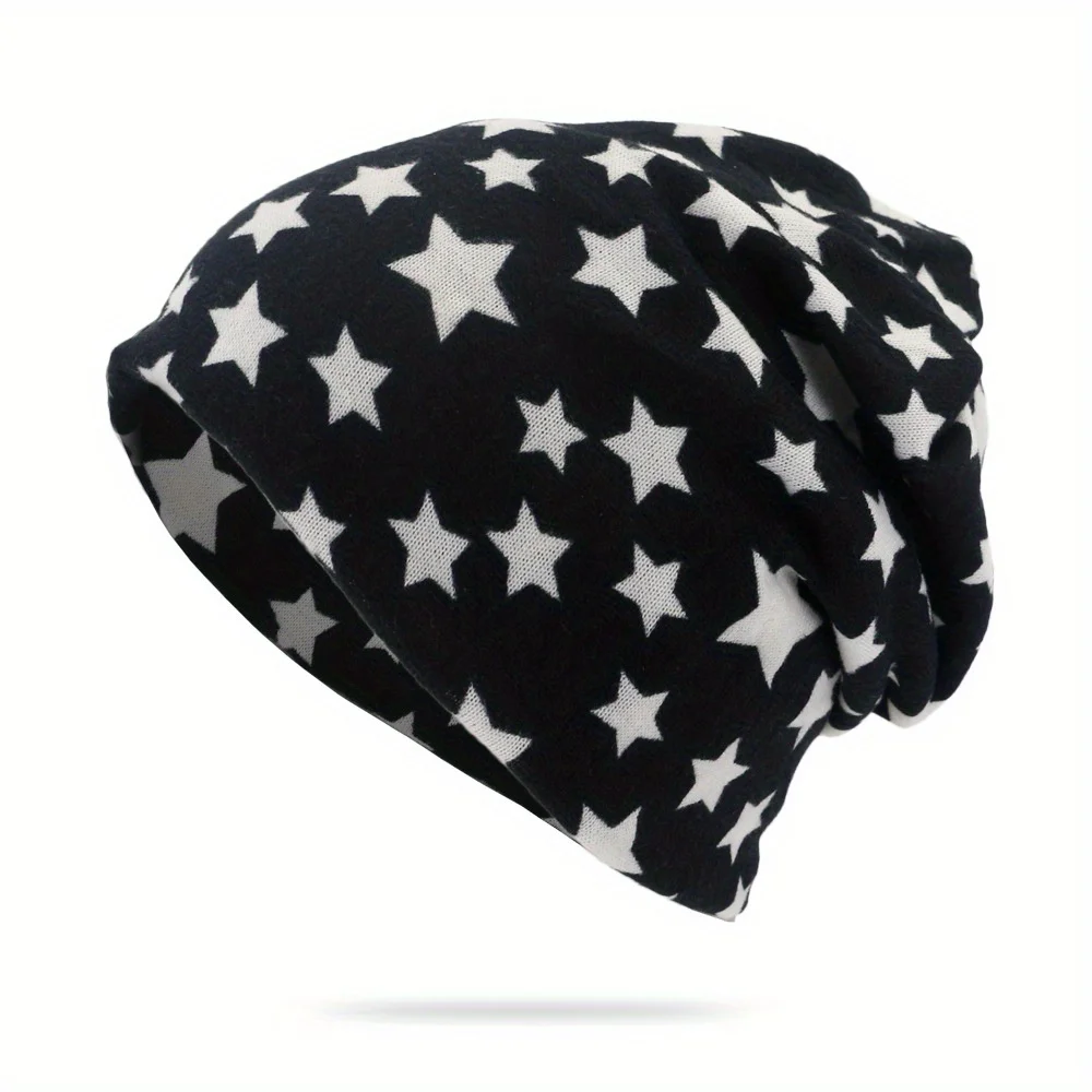 

Fashionable Star Pattern Elastic Dual-use Knitted Hat Loose, Soft, Draping Beret Skull Headscarf