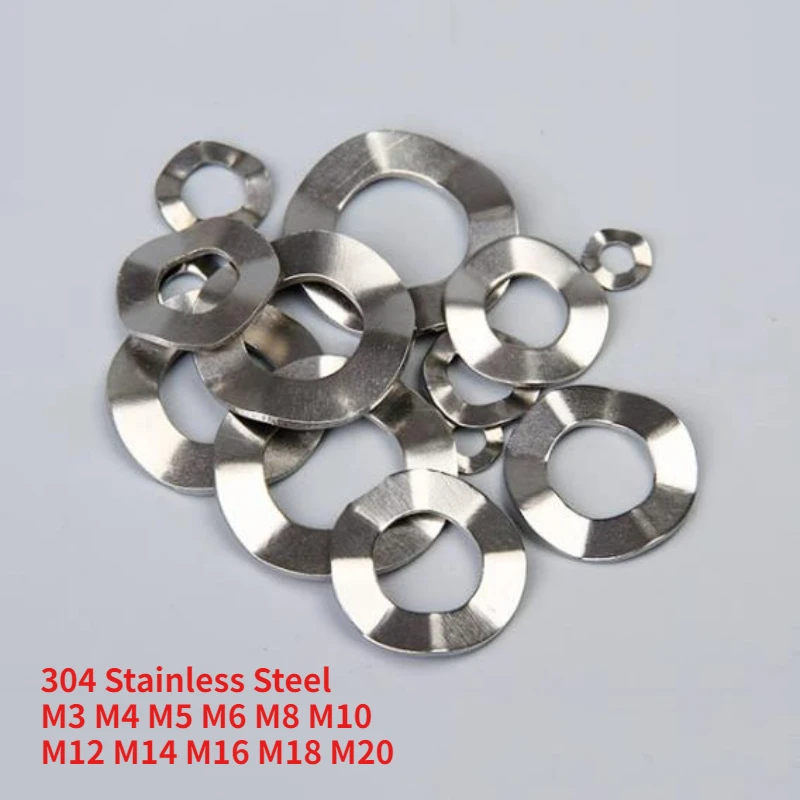 20-500Pcs GB955 304 Stainless Steel Four Wave Washers Spring Washer M3 M4 M5 M6 M8 M10 M12 M14 M16 M18 M20