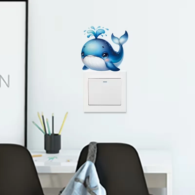1 light switch sticker, self-adhesive, waterproof, detachable sticker with cute blue whale design