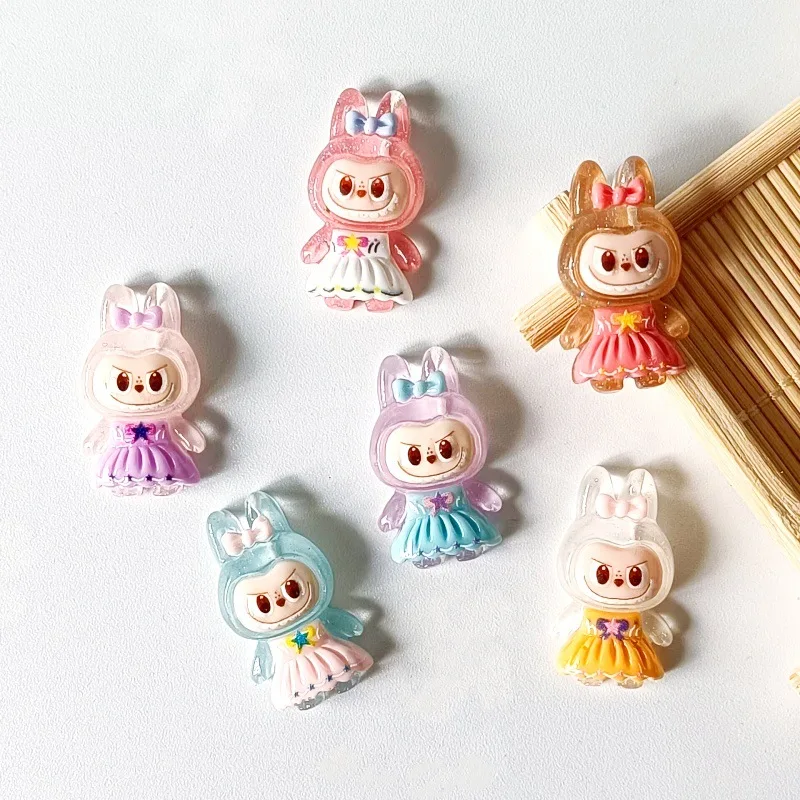 

30pcs on Anime Labubu Cosplay Resin Patch transparent Handmade DIY Hair Clip Refrigerator Sticker Keychain Accessories Material