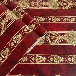 European Home Decor Wallpapers Stripe Red Black Blue Damask Wall Paper Living Room Bedroom Background Walls Mural