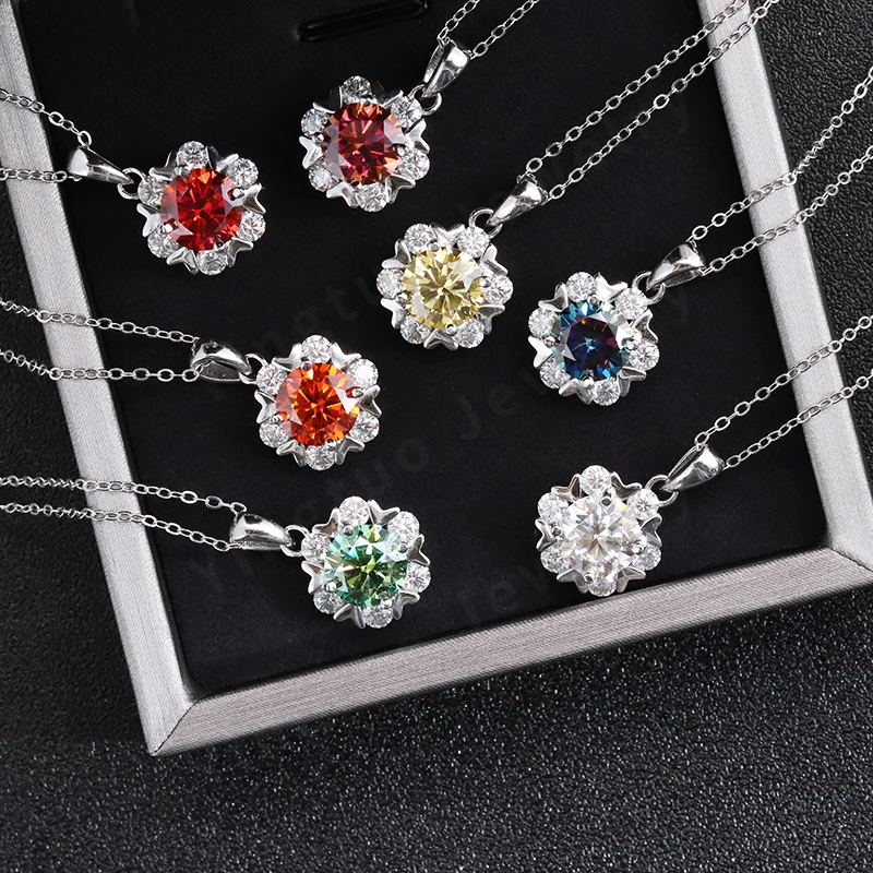 

Moissanite Diamond 8mm 2ct Necklace for Woman Pendant 925 Sterling Silver Necklace Chains Party Bridal Fine Jewelry