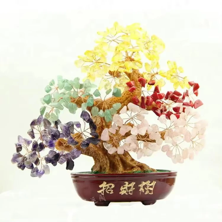 

Large Crystal Tree Bouquet Natural Citrine Rose Quartz Amethyst Red Coral Green Aventurine Healing Gemstone Ornament