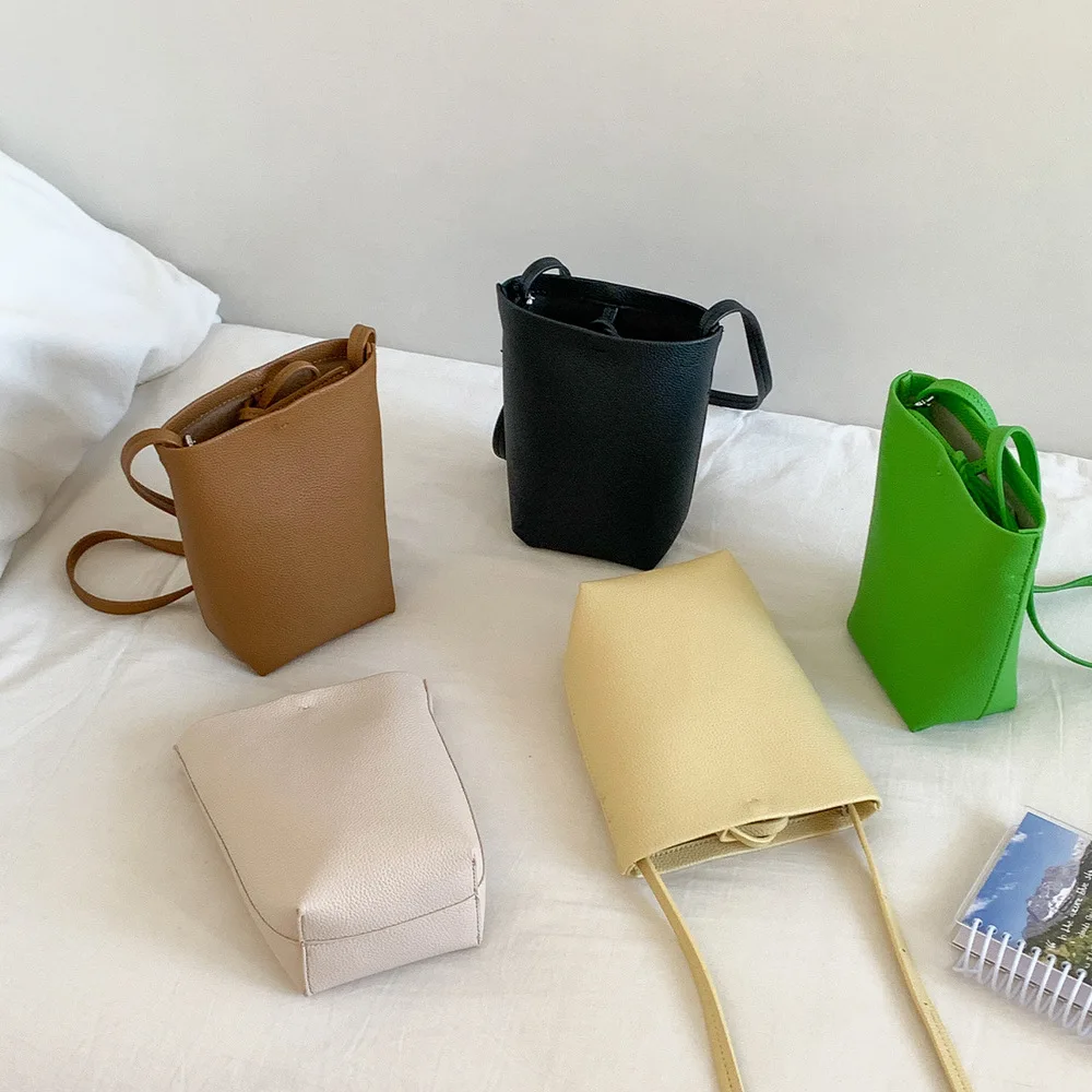 High Grade Soft Crossbody Bag for Women Delicate Lychee Pattern Solid Color Bucket Bags Summer New All-Match Messenger Bags