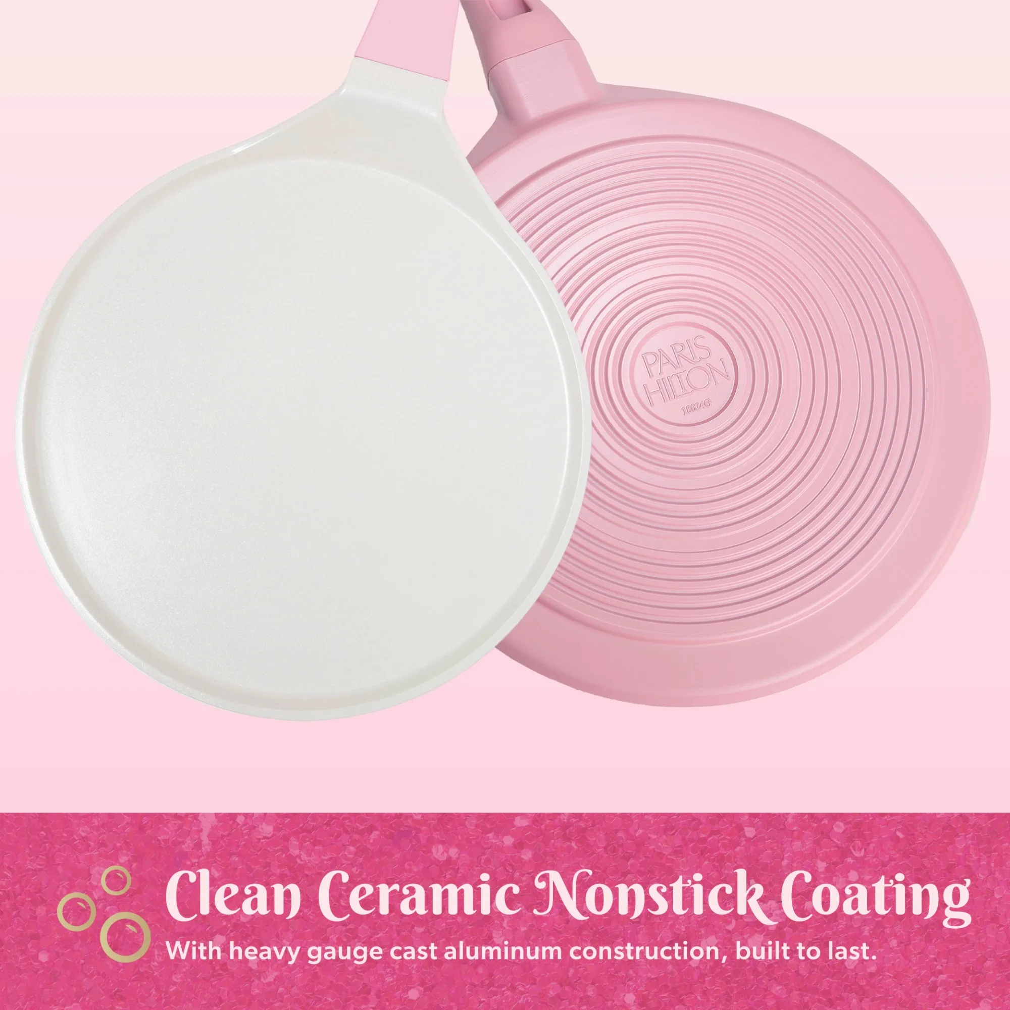 10 インチ セラミック ノンスティック クレープ パン スプレッダー付き、ピンク