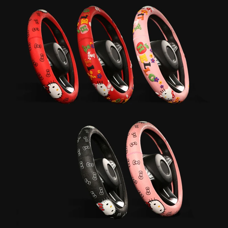 

Hello Kitty Kawaii Cartoon Car Handlebar Cover Cute Creative Personalized Apron Car Steering Wheel Cover Holiday Gift Wholesale