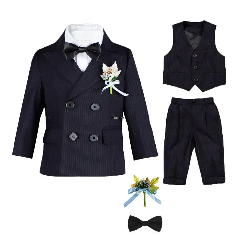 

Boys Double Breasted Wedding Suit Children Photography Dress Kids 1Year Birthday Performance Formal Suit Teen Ceremony Costume