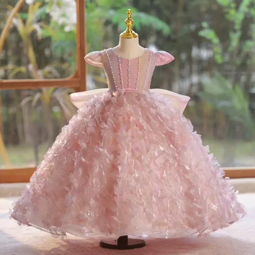 

High-End Children's Princess Ball Gown New Host Piano Performance Wedding Party Girls Dresses A3929 Bridesmaid Dresses