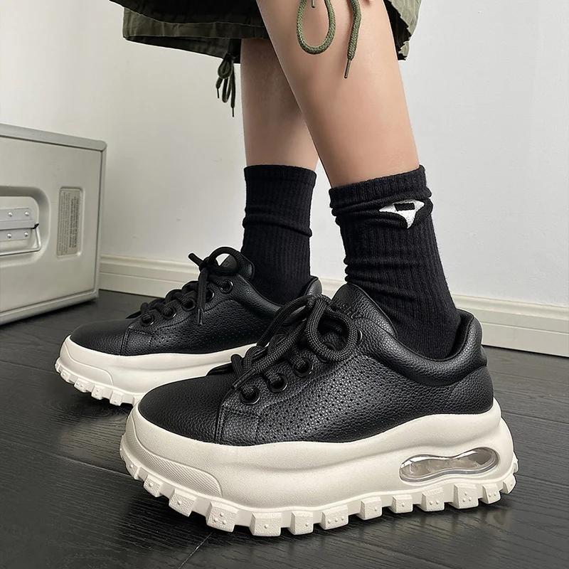 

Height increased by 5CM genuine leather thick soled dad shoes 2025 new summer air cushion white shoes soft soled sports shoes