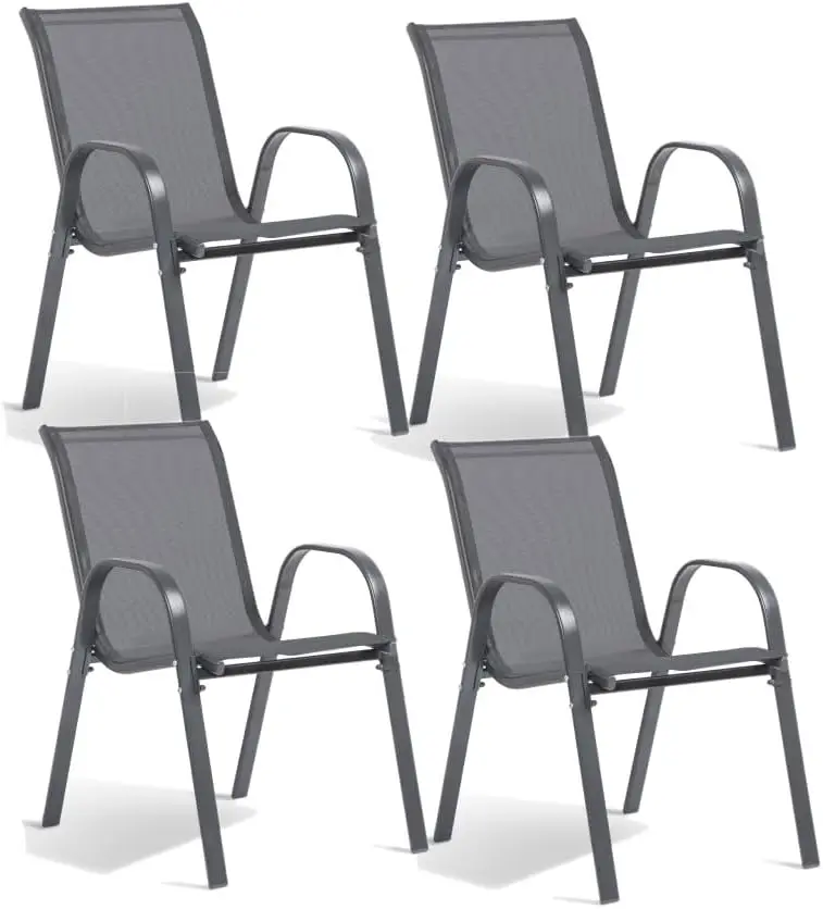 Sillas de jardín Textilene - 4 unidades, tamaño 54,5x64x90 cm, Metal Reforzado, Color Gris Antracita, Sillas de t