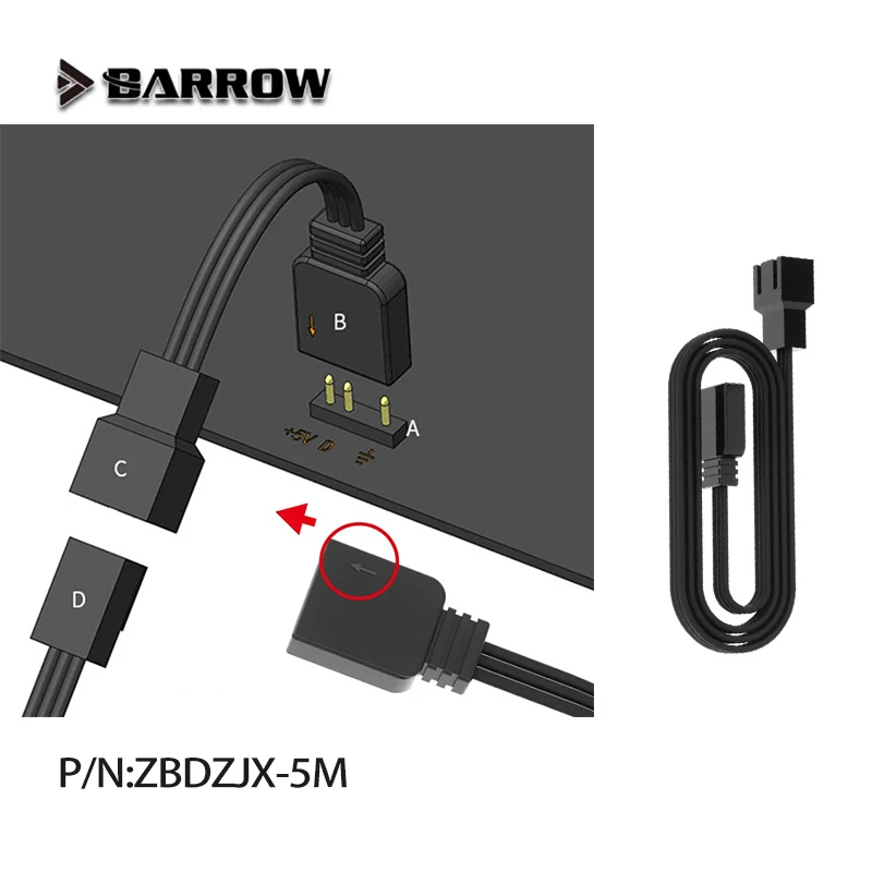 

Barrow ZBDZJX-5M/ARGB 5V 3PIN Кабель для преобразования лампы материнской платы ПК Удлинительный кабель для светодиодной ленты LRC2.0 Адресный RGB