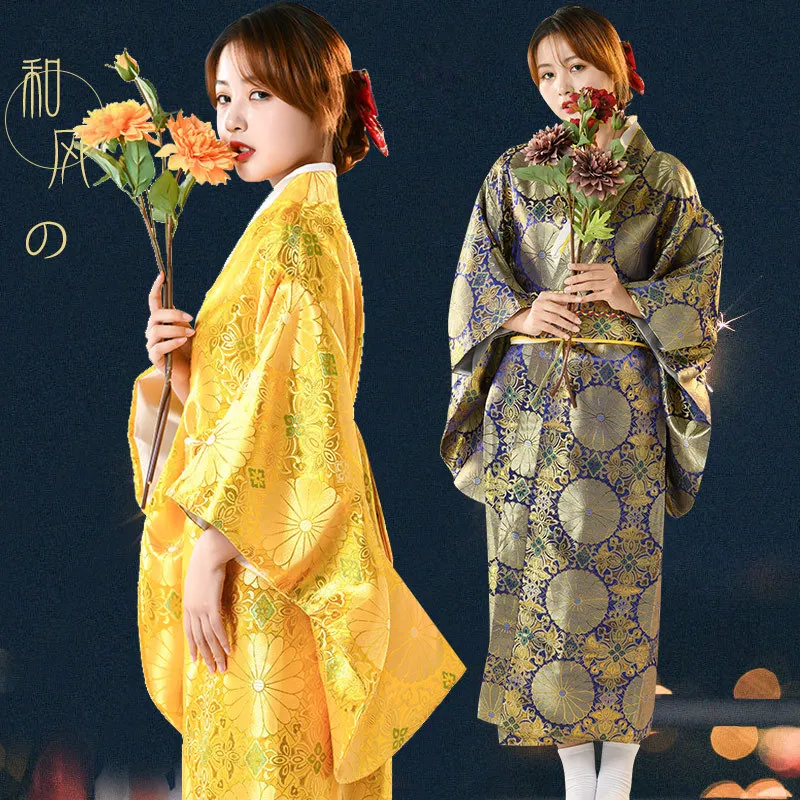 

Ethnic Costume Weaving Brocade Kimono Yukata Women's Bathrobe Chrysanthemum Print Performance Exotic Costumes
