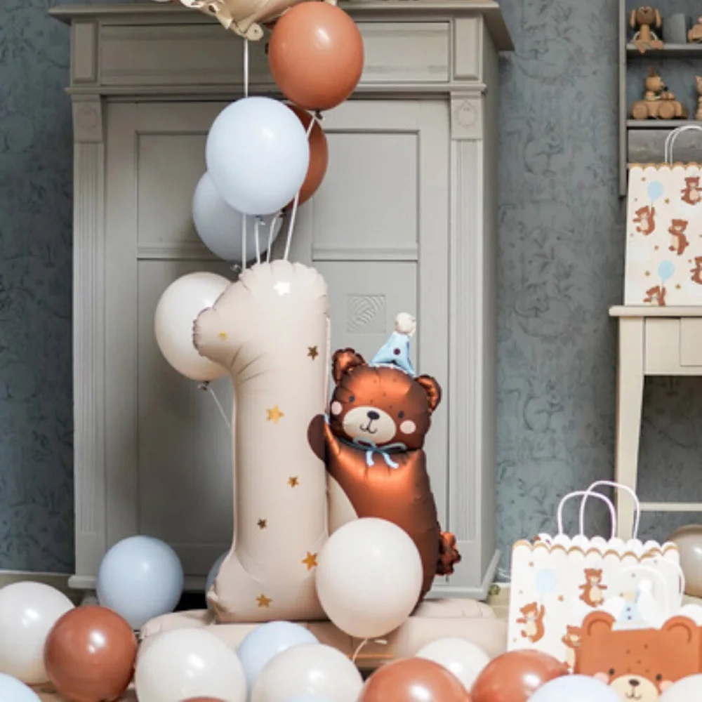 1 Stück Cartoon Karamell Rosa Blauer Bär Ein Jahr Alt Stehender Folienballon Kinder Baby-Shower Geburtstagsfeier Dekoration Geschenke