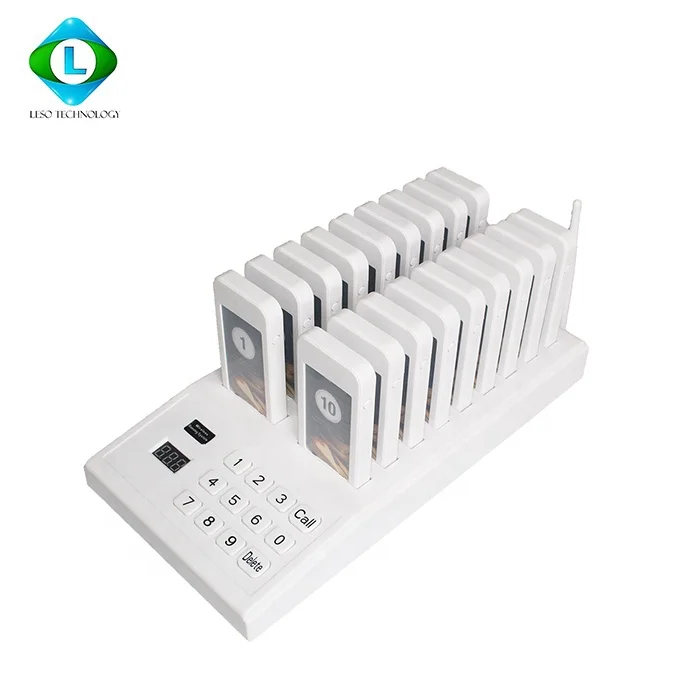 

New Arrival White Non-vibration Rectangle High Sensitivity Wireless Coaster Pager with 18 Pagers