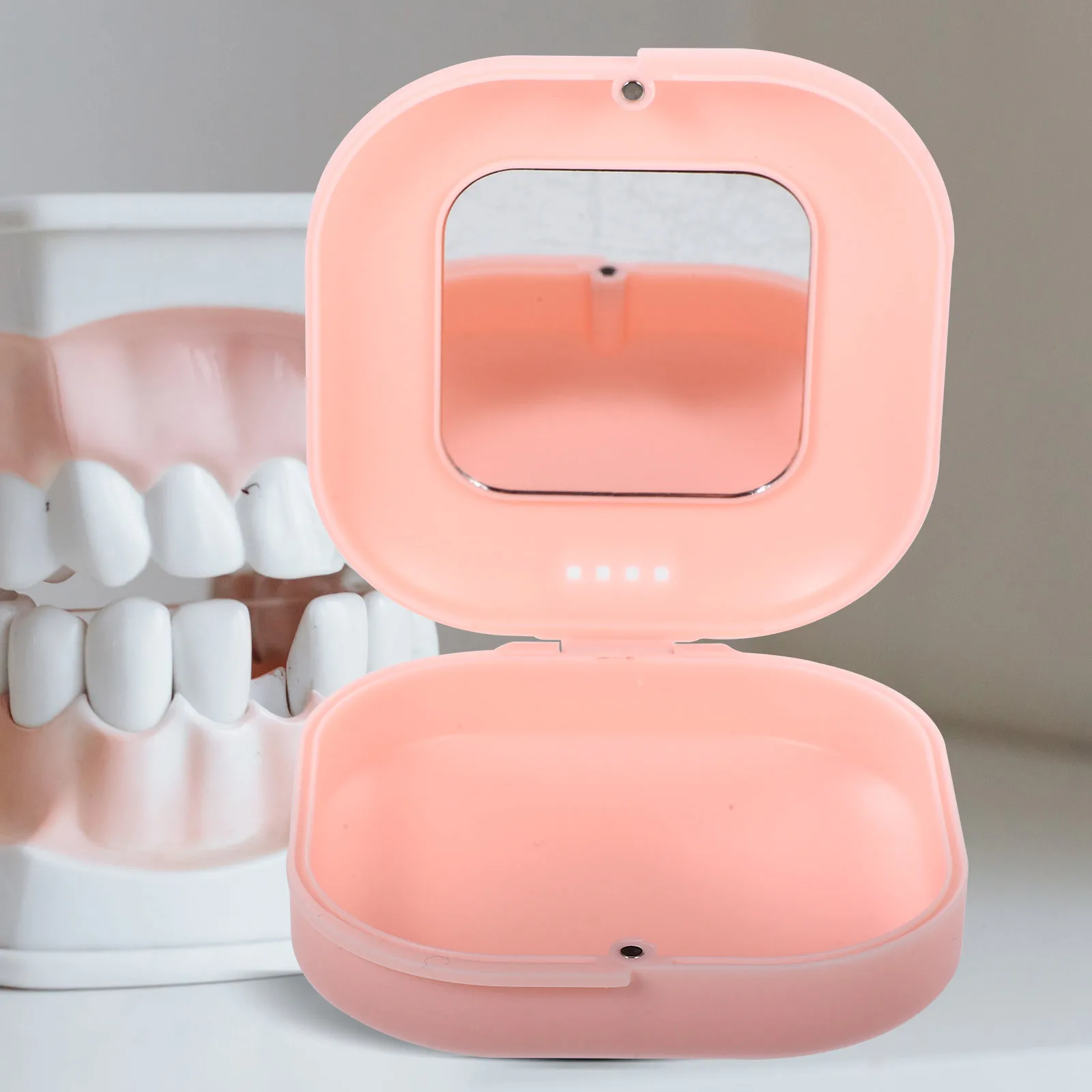 

Brace Storage Case Portable Denture Box with Mirror Stylish Lightweight Container for Teeth Protection Denture Container