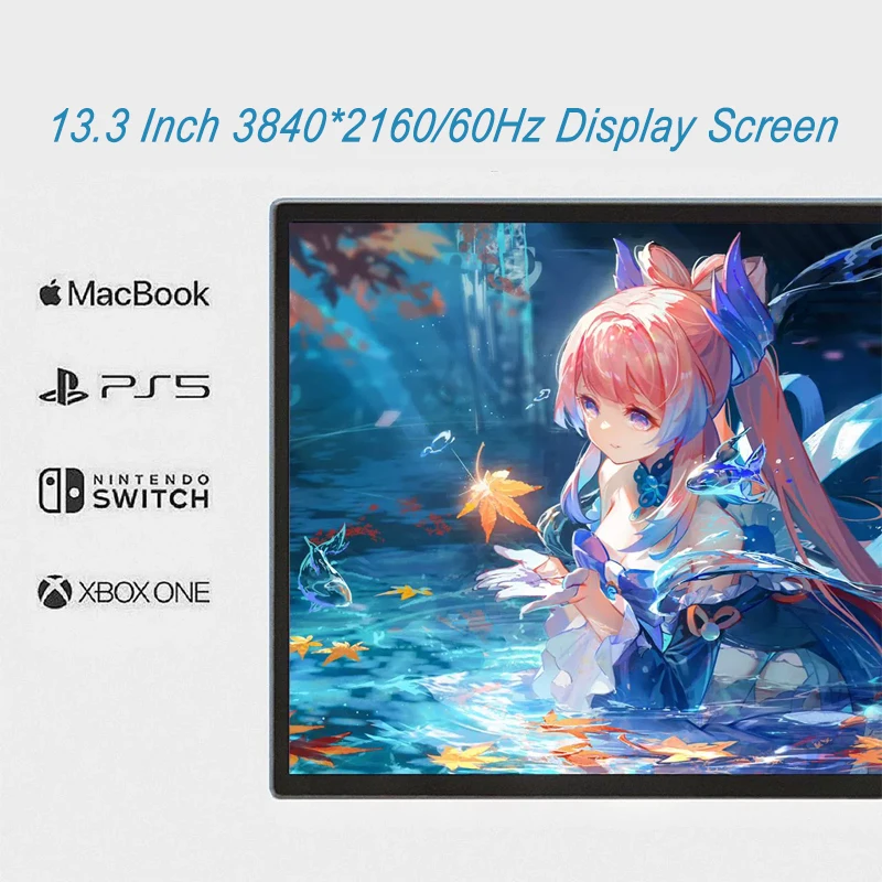 

13.3 Inch 4K Screen Portable Monitor 3840*2160 With Type-C HDMI-Compatible For Mobile Phone Gaming PS3/PS4 Switch Mini PC Tablet