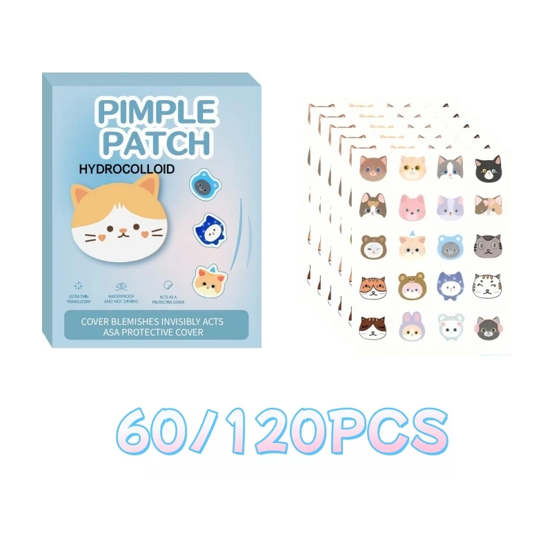 

60-120PCS　Cartoon Kitty Acne Patches Waterproof Absorb Pus Facial Skin Care Patch