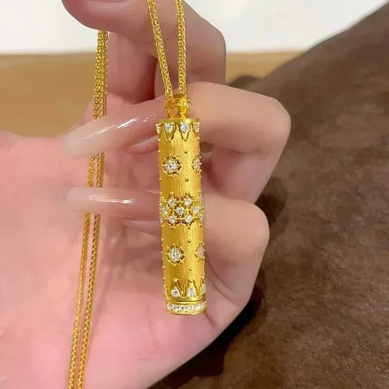 9999 Gold Ancient gold magic wand pendant 24K real gold brushed pendant exquisite women's new fashion design 9999 necklace