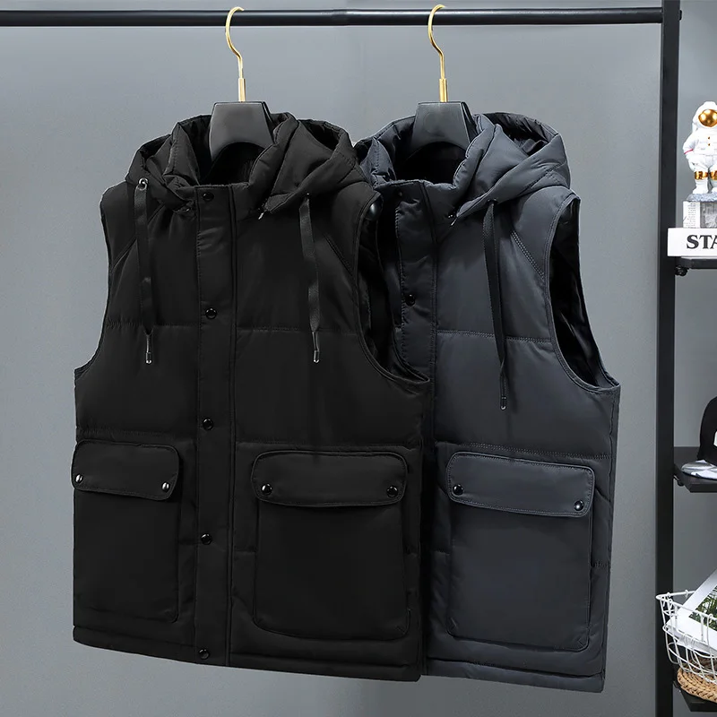 Autumn winter New Plus vest men's extra-large cotton waistcoat detachable cap keep warm vest men clothing streetwear 7xl 8XL