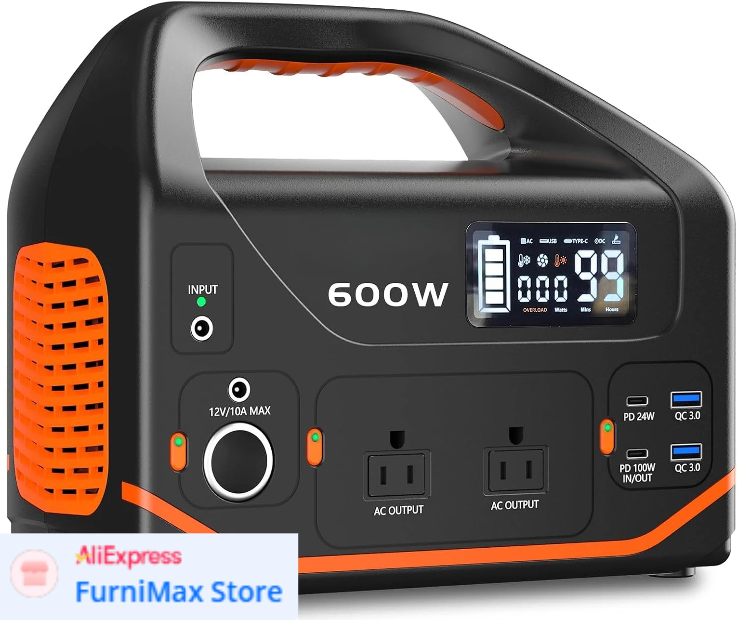 

Портативная литиевая батарея 600 Вт, 293 Вт·ч для кемпинга, домашнего использования, аварийного электроснабжения, резервного питания, путешествий и активного отдыха, с быстрой зарядкой 100 Вт PD