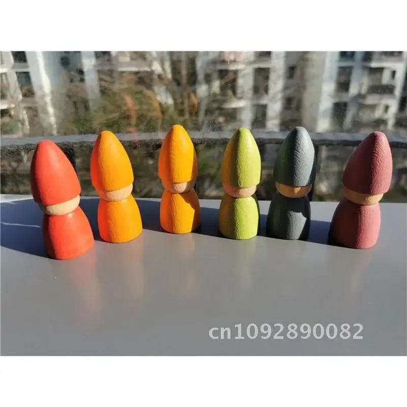 6pcs Children Rainbow Wooden Peg Dolls Montessori Creative Colorful 2.9*7cm Gnomes Wood Beech Toys