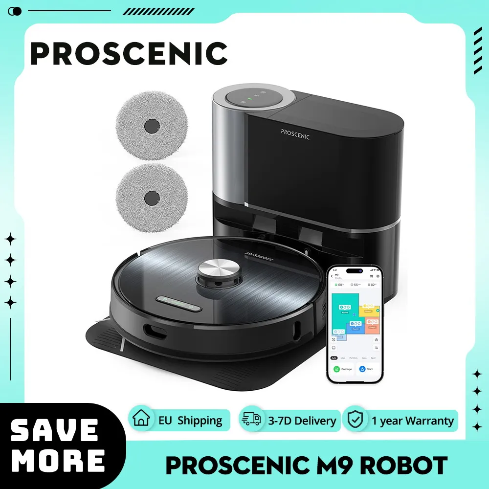 Proscenic M9 Robot Vacuum Cleaner Laser Navigation 45KPa Suction Dual Rotation Mops Carpet Detection 5200mAh Max 250Mins Runtime