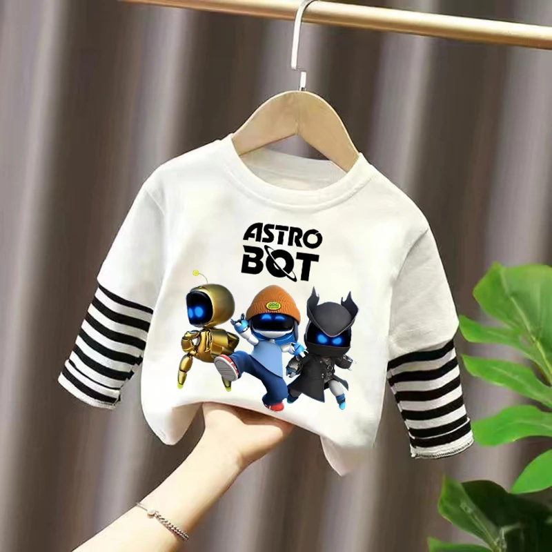 Astro Bot-T-shirt à manches longues et col rond pour garçons, chemises de dessin animé, vêtements de mode, anime mignon, hip hop, Kawaii, jeu, Y