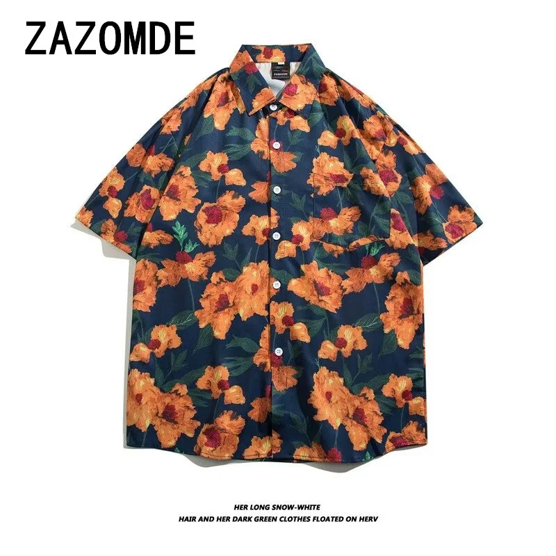 

ZAZOMDE Summer Man Youthful Breathable Beach Streetwear Korean Style Fashion Daily Turn-down Collar Loose Casual Single Breasted