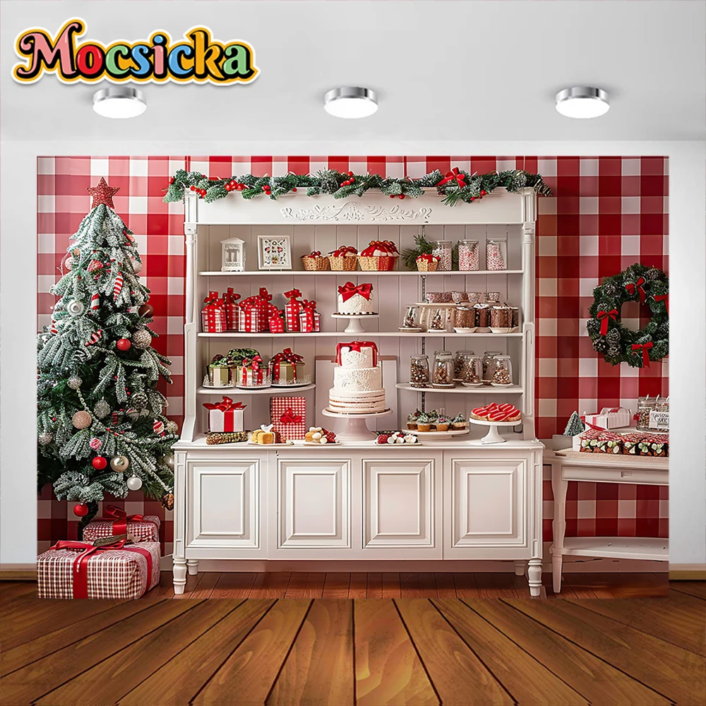 Christmas Photography Background Kitchen Cabinet Garland Xmas Tree Decoration Backdrops Family portrait Photo Studio Props