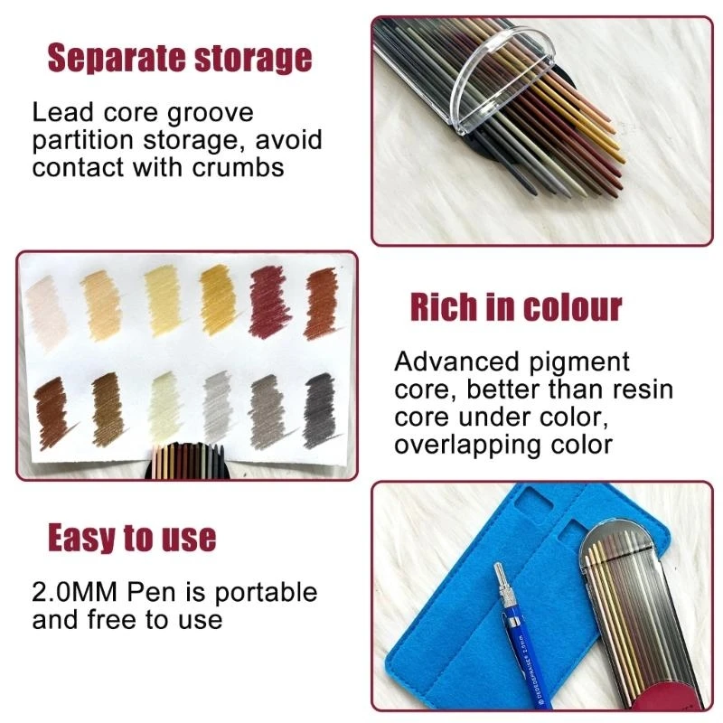 W89C Механические карандаши Установите 2,0 мм автоматические карандаши с 12 цветами. Заполнение рисования карандашей.