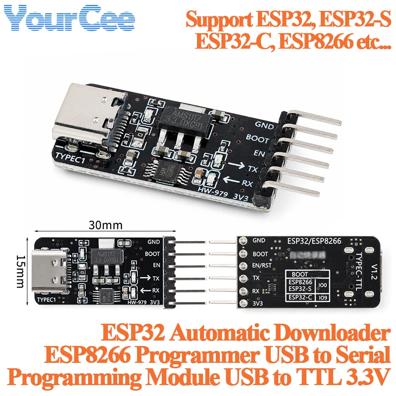 5PCS/1PC ESP32 Automatic Downloader ESP32-S/C ESP8266 Programmer USB to Serial Programmer Module Type-C USB to TTL Debugger 3.3V