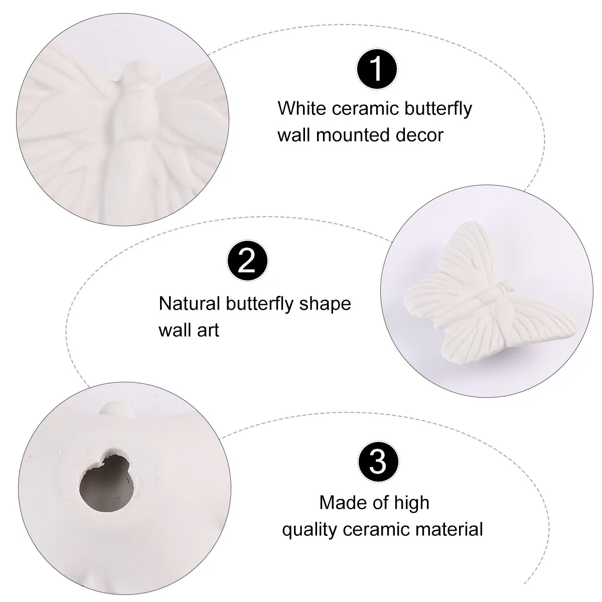 1Pcs Nordic White Ceramic Butterfly Wall Hanging Decor Natural Shape Craft for Living Room Bedroom Kitchen Dining Room Indoor