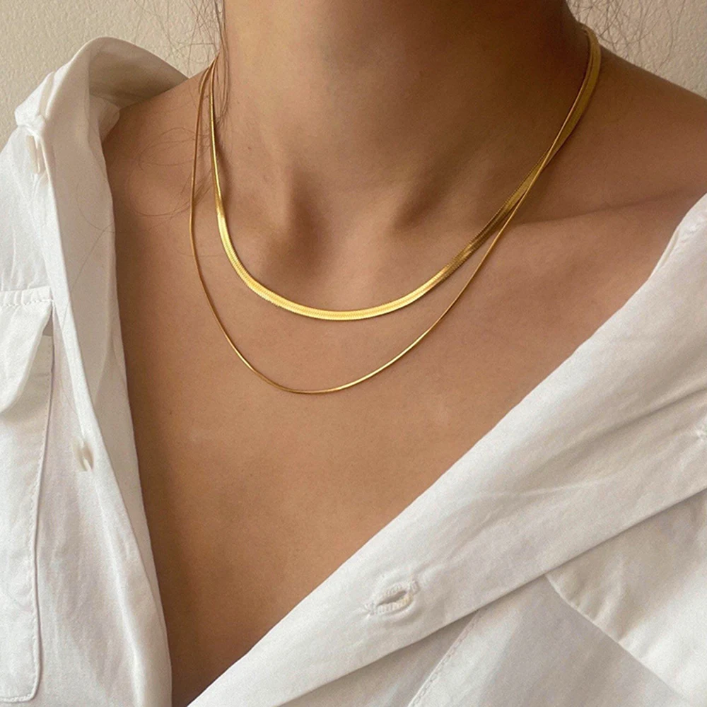 

Huangchao Fashionable Stainless Steel Snake Chain Women Layered Necklace New Men Gold Necklace Simple And Popular Jewelry Gifts