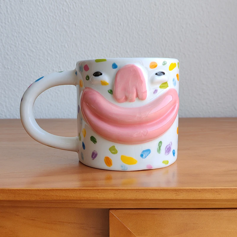 Funny Face Ceramic Mug For Gift Ins Style Color Blocking Big Mouth Coffee Cups Household Office Cute Water Glass Breakfast Cup