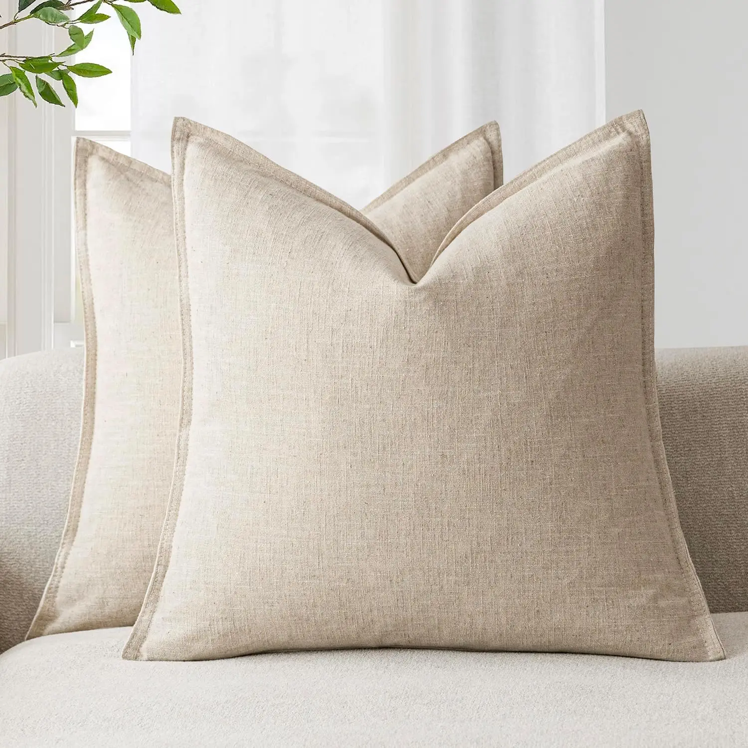

Pa Of 2, Decorative Linen Soild Throw Pillow Covers Soft Accent Cushion Case Boho Farmhouse Neutral Pillowcase For Couch Sofa