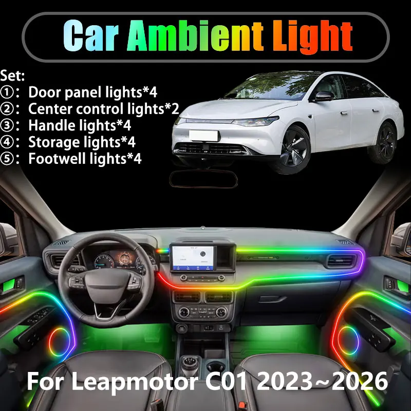 

For Leapmotor C01 2023~2026 2024 2/18 in 1 Car ambient lighting Led trunk interior led lights USB RGB Ensemble Streamer Auto