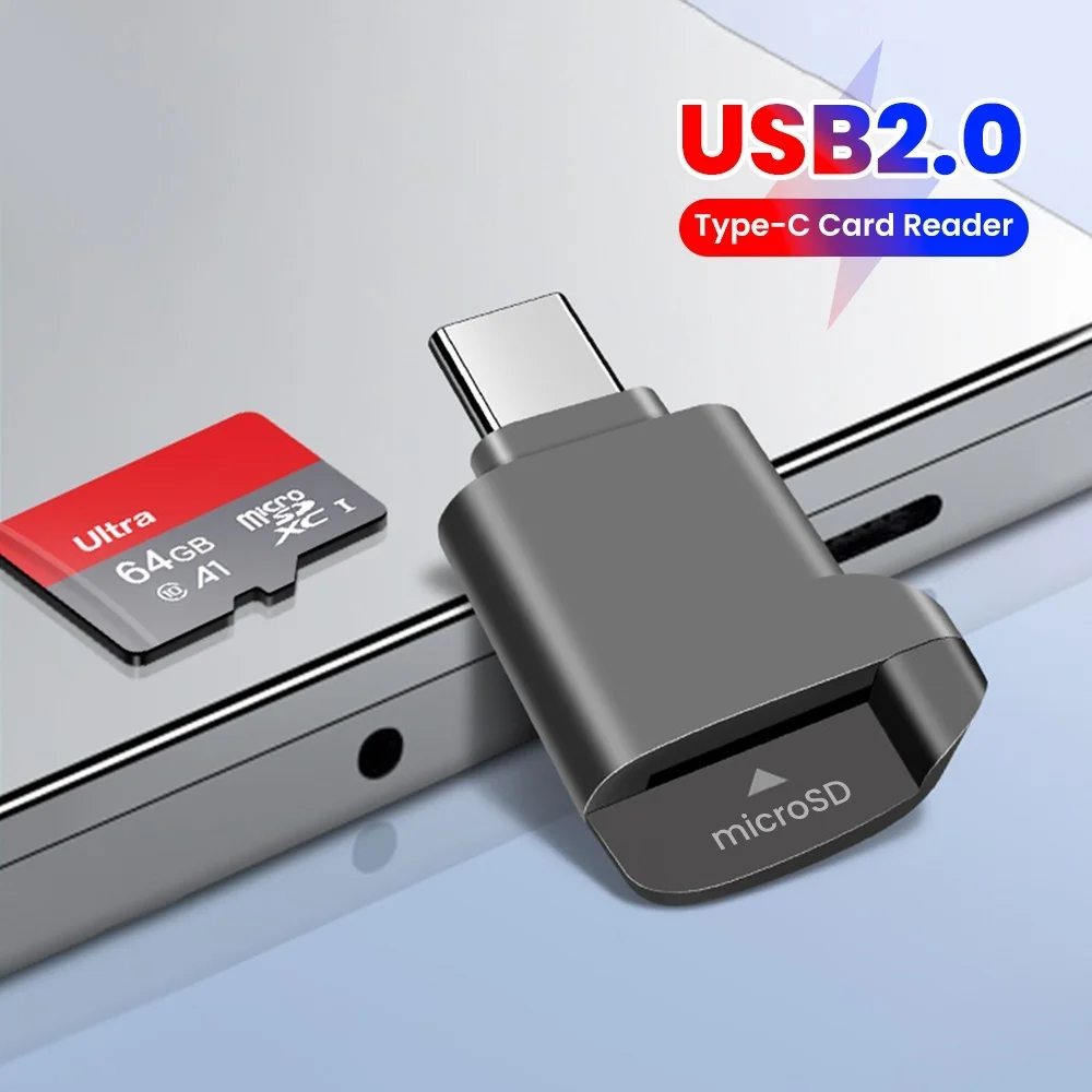 

Mini C-type 2.0 TF card reader, external storage black stretch design, suitable for iPhone USB-C 2.0 Memory Stick TF card reader