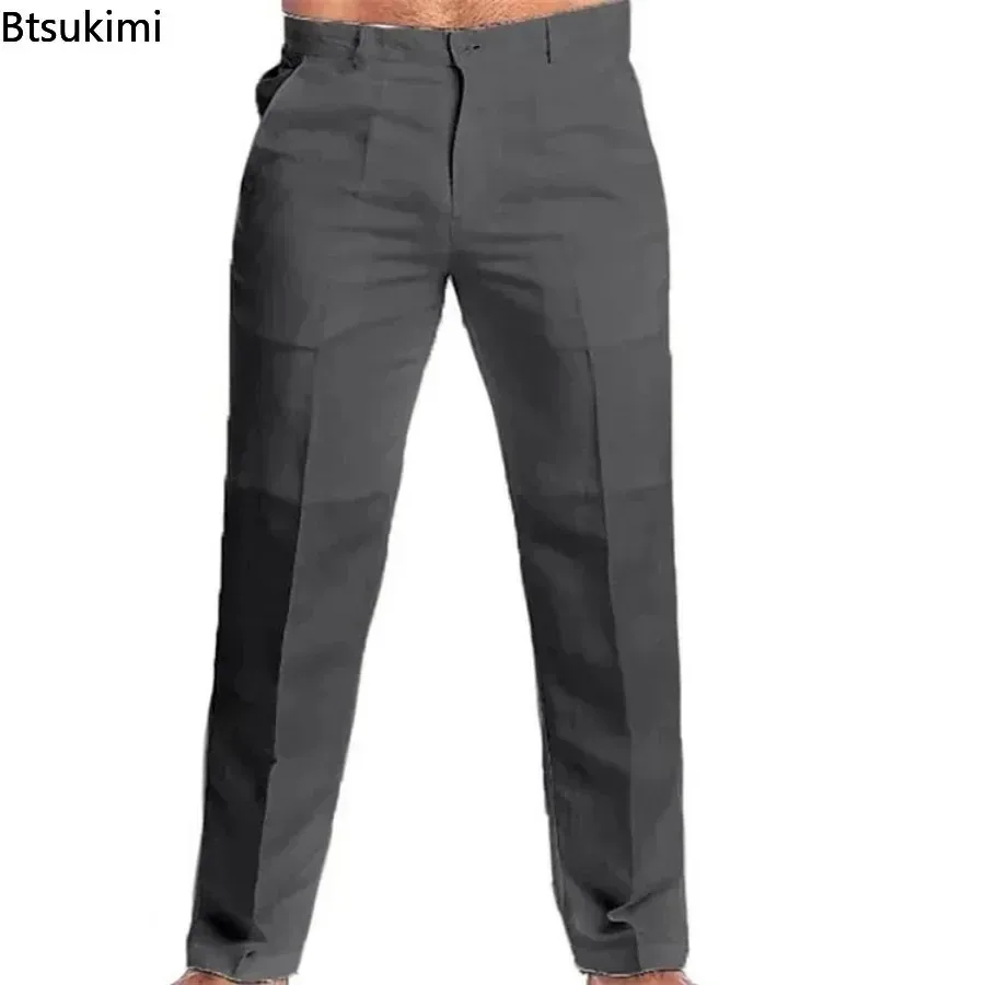 Nuevos pantalones Vintage de lino y algodón para hombre, pantalones suaves y cómodos transpirables, pantalones rectos sueltos a la moda, pantalones