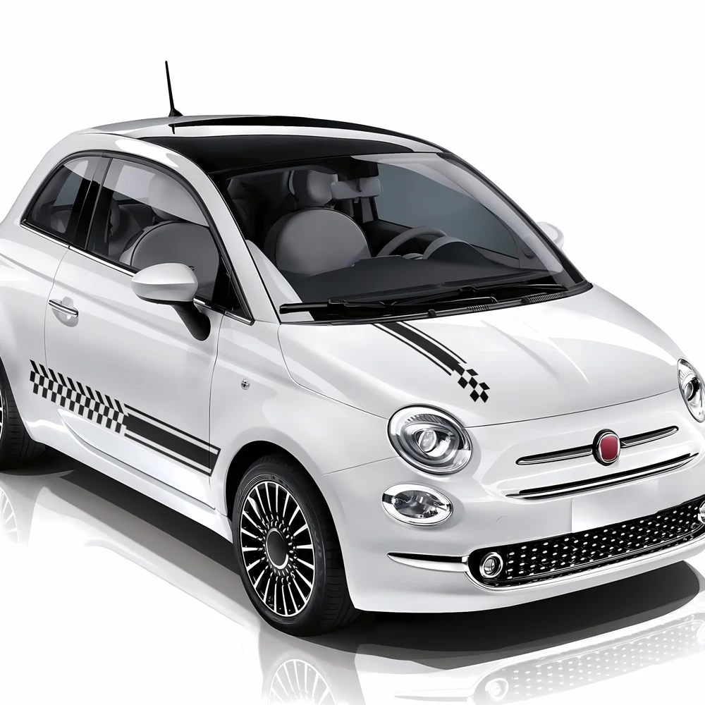 3pcs Car Bonnet Racing Stripes Checkered Kit Compatible with Fiat 500 Abarth Hood Stripes Side Decals